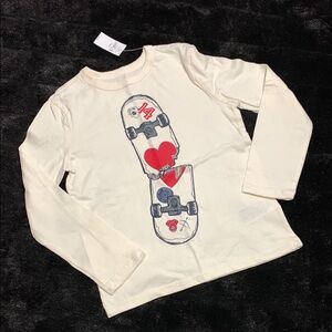 GAP Cream and Red Long Sleeve Tee with Skateboard Graphic